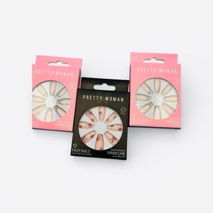 Pretty Woman Faux Almond Shaped Nails Sets, 3 Full Nail Sets, Vegan